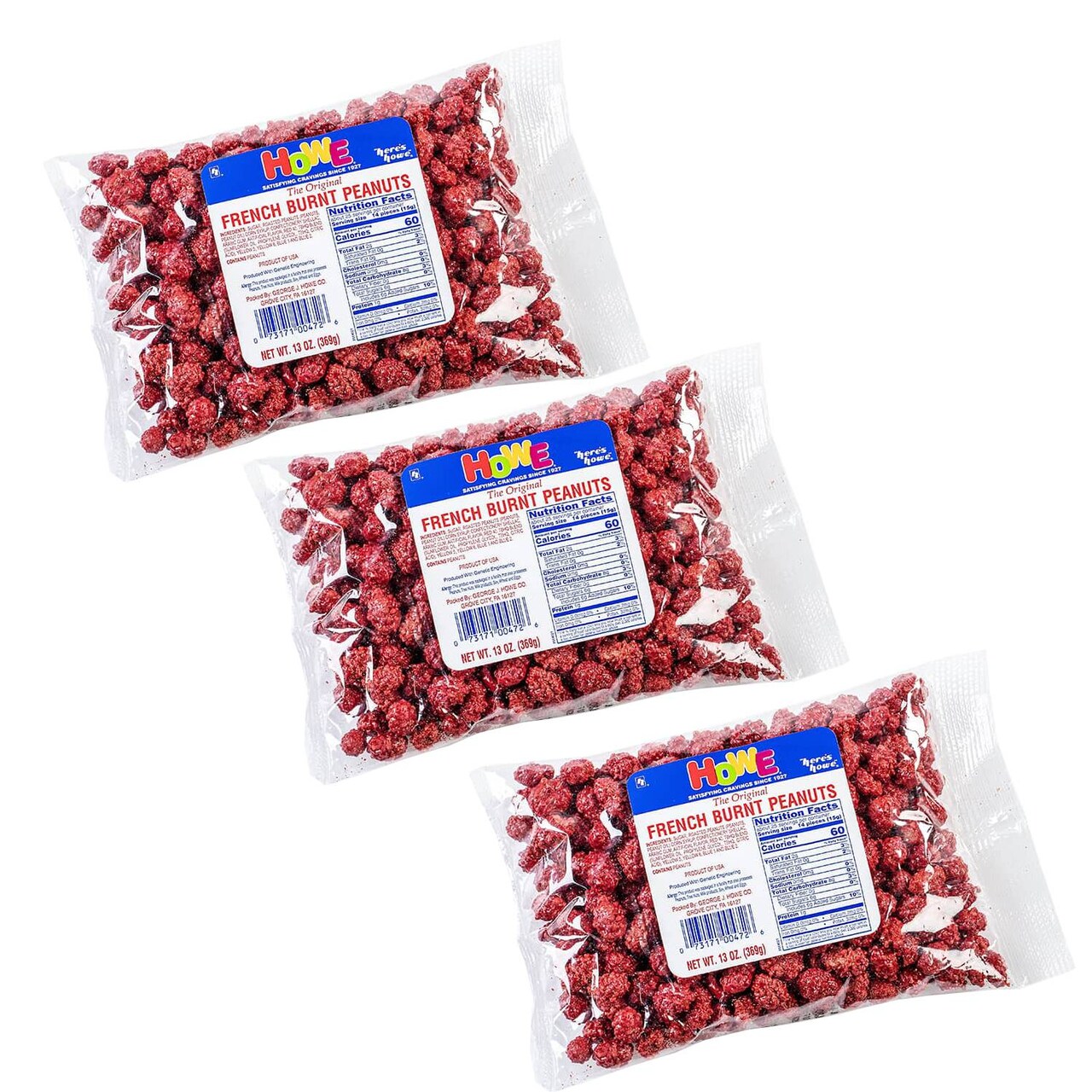 Howe Original French Burnt Peanuts Crunchy Candy Coated 3 Bags